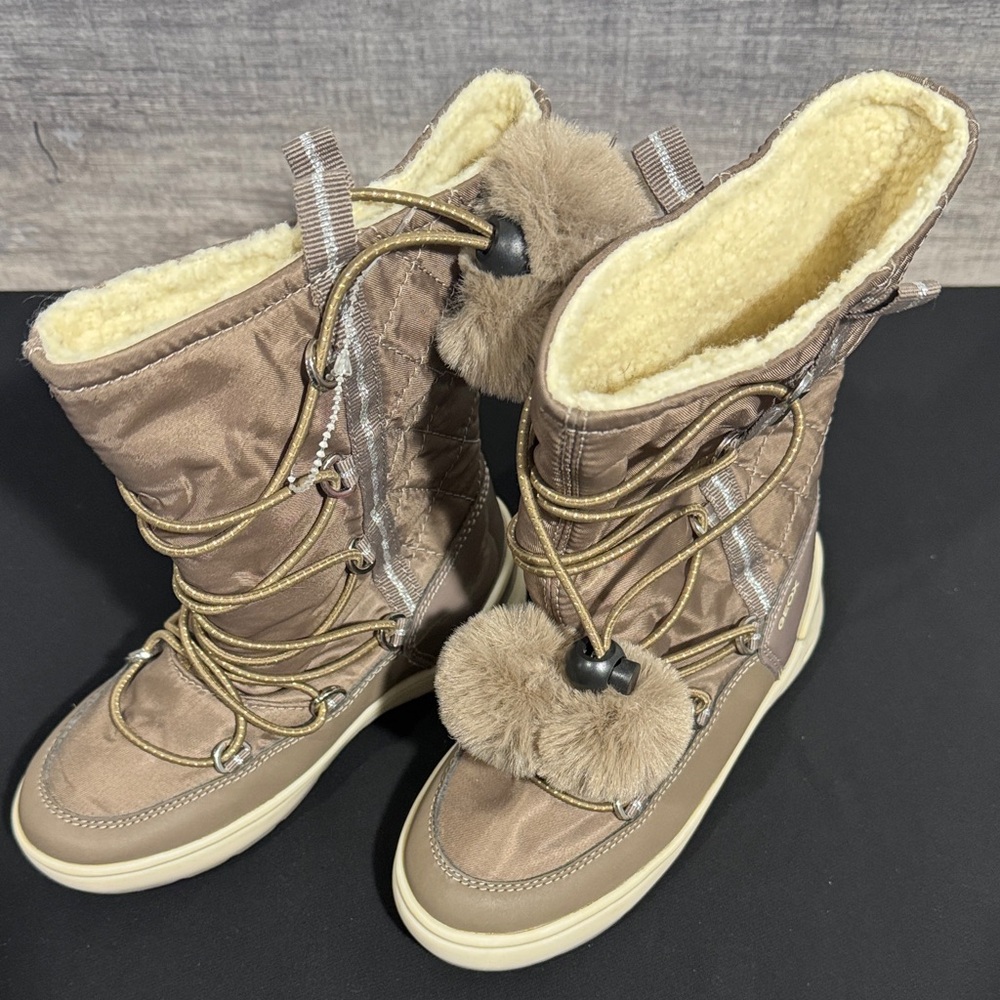 Geox Kids Brown Winter Boots with Cream Lining
